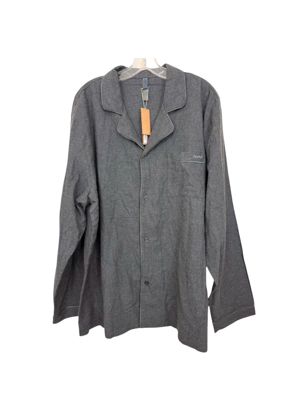 SKIMS Men’s Gray Flannel Pajama Top S Button Front Long Sleeve Collared NWT